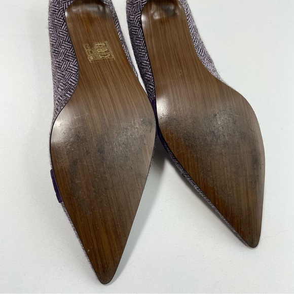 Boden Purple Plaid Tweed Kitten Heel Velvet Bow Pointed Heels 40 9usa - Picture 9 of 13